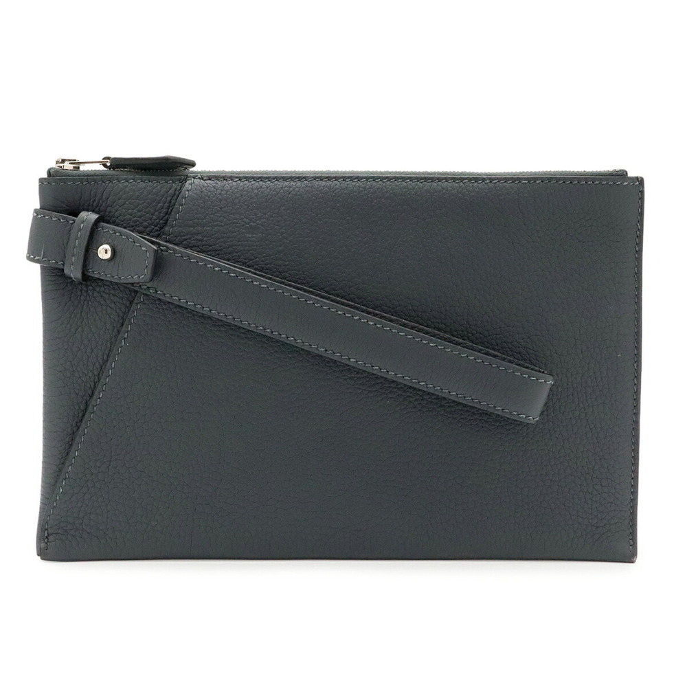 HERMES Cabas Vertige 24 Clutch Bag, Second Togo Leather, Gris Misty Gray, B S...
